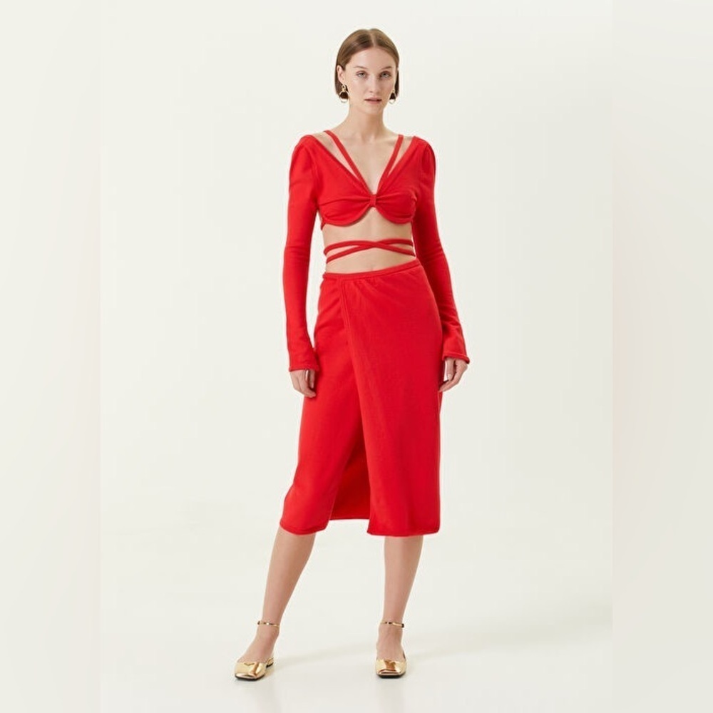 For Love And Lemons Brady Midi Skirt Red Size Small NEW NWT Wrap - Picture 2 of 14